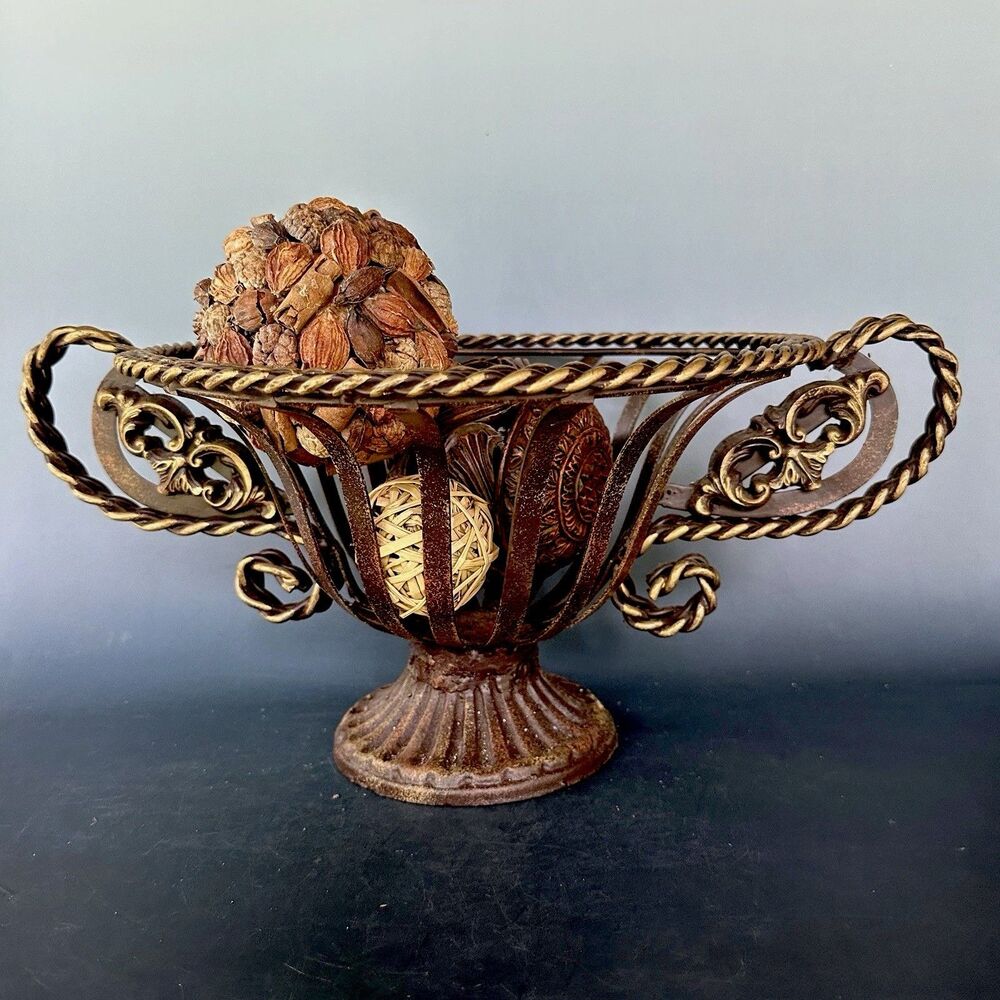 Vintage Heavy Metal Centerpiece Bowl Rustic Farmhouse Old World Decor Potpourri